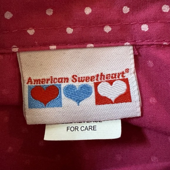 American Sweetheart 4X Top Shirt Pink Polka Dot 3/4 Sleeve Collared Button Up - Picture 4 of 7